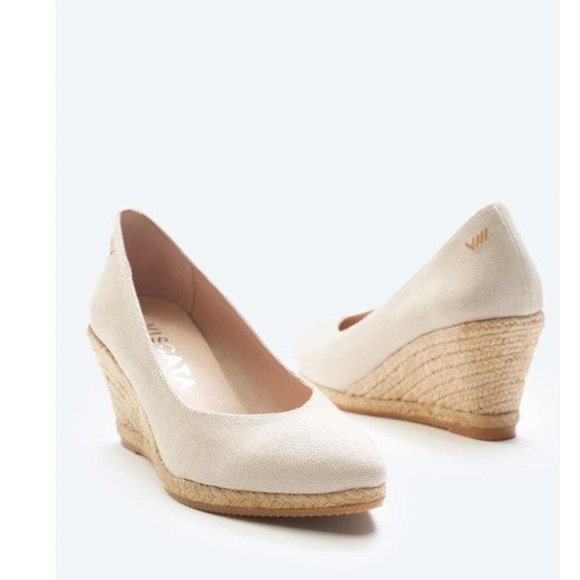 Shoes - Roses Canvas V Cut Espadrille Wedges